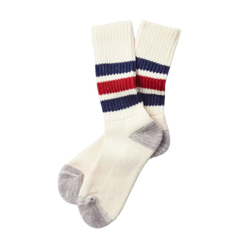 RoToTo Coarse Rib Old School Socks Navy/Red - Merchant Menswear