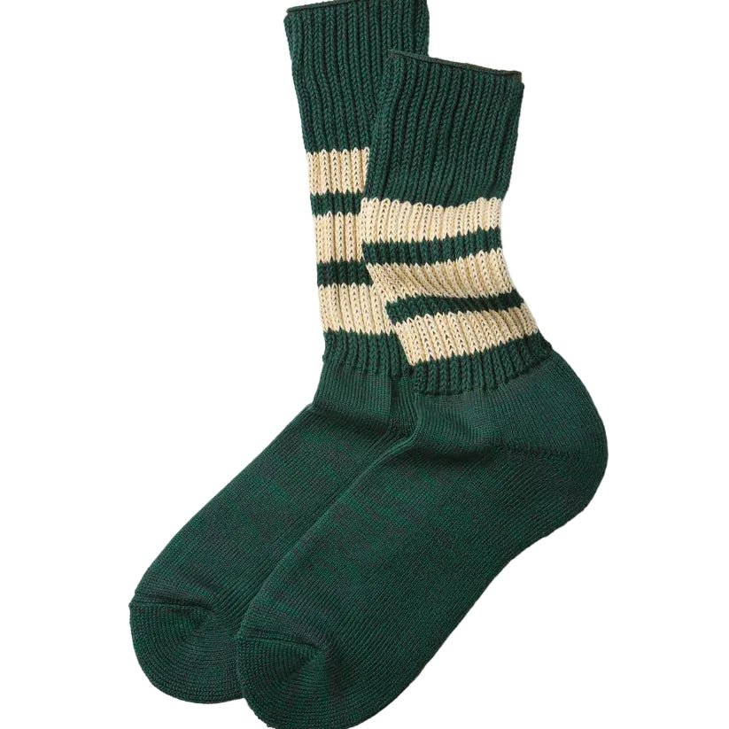 RoToTo Course Ribbed Socks Green/Cream - Merchant Menswear