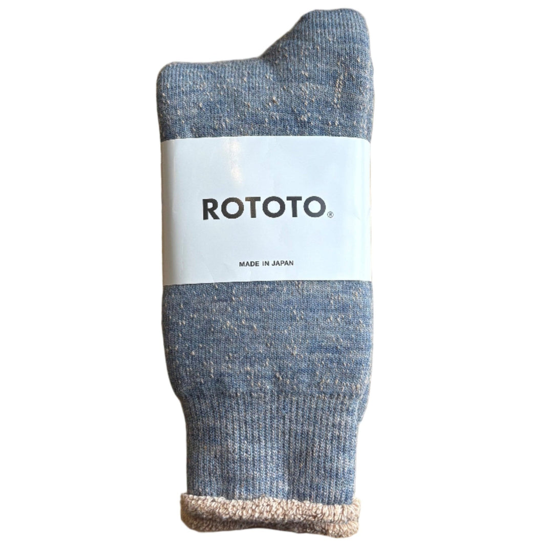 RoToTo Double Face Crew Socks Blue / Brown - Merchant Menswear