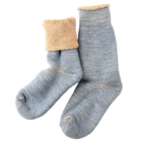 RoToTo Double Face Crew Socks Blue / Brown - Merchant Menswear