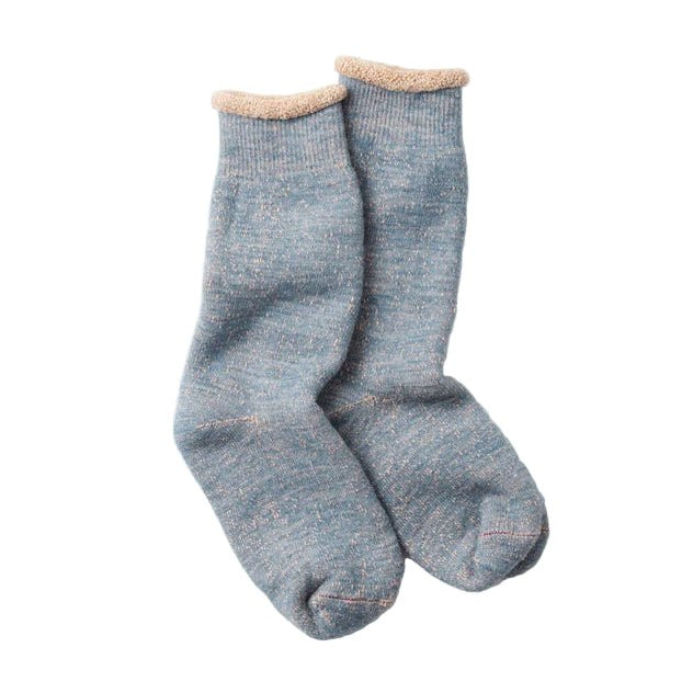 RoToTo Double Face Crew Socks Blue / Brown - Merchant Menswear