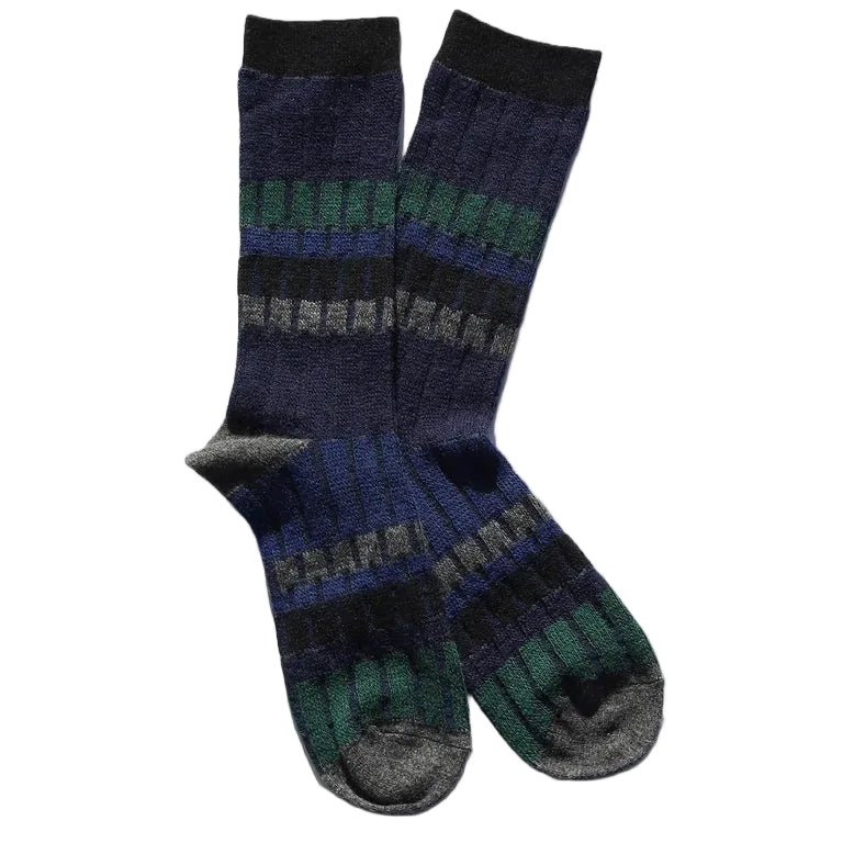 Sunq Blanket Crew Wool-Cashmere Blend Socks Black Watch - Merchant Menswear