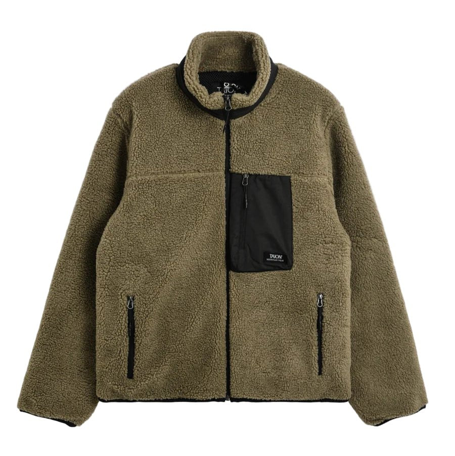 Taion Hi Neck Boa Fleece Mountain Jacket Beige x Black - Merchant Menswear