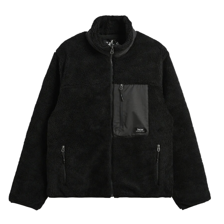 Taion Hi Neck Boa Fleece Mountain Jacket Black x Black - Merchant Menswear