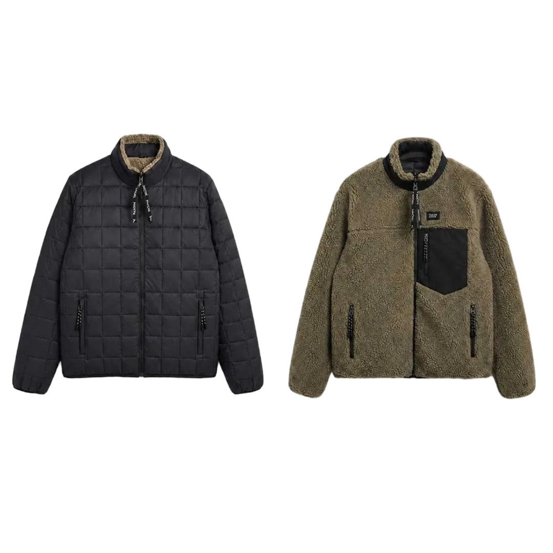 Taion Hi Neck Boa Fleece Mountain Reversible Jacket Black x Beige - Merchant Menswear