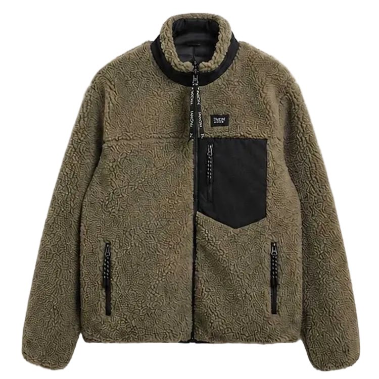 Taion Hi Neck Boa Fleece Mountain Reversible Jacket Black x Beige - Merchant Menswear