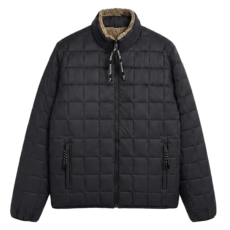 Taion Hi Neck Boa Fleece Mountain Reversible Jacket Black x Beige - Merchant Menswear