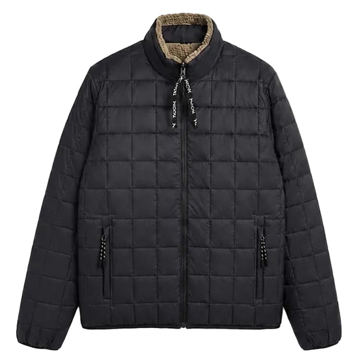 Taion Hi Neck Boa Fleece Mountain Reversible Jacket Black x Beige - Merchant Menswear