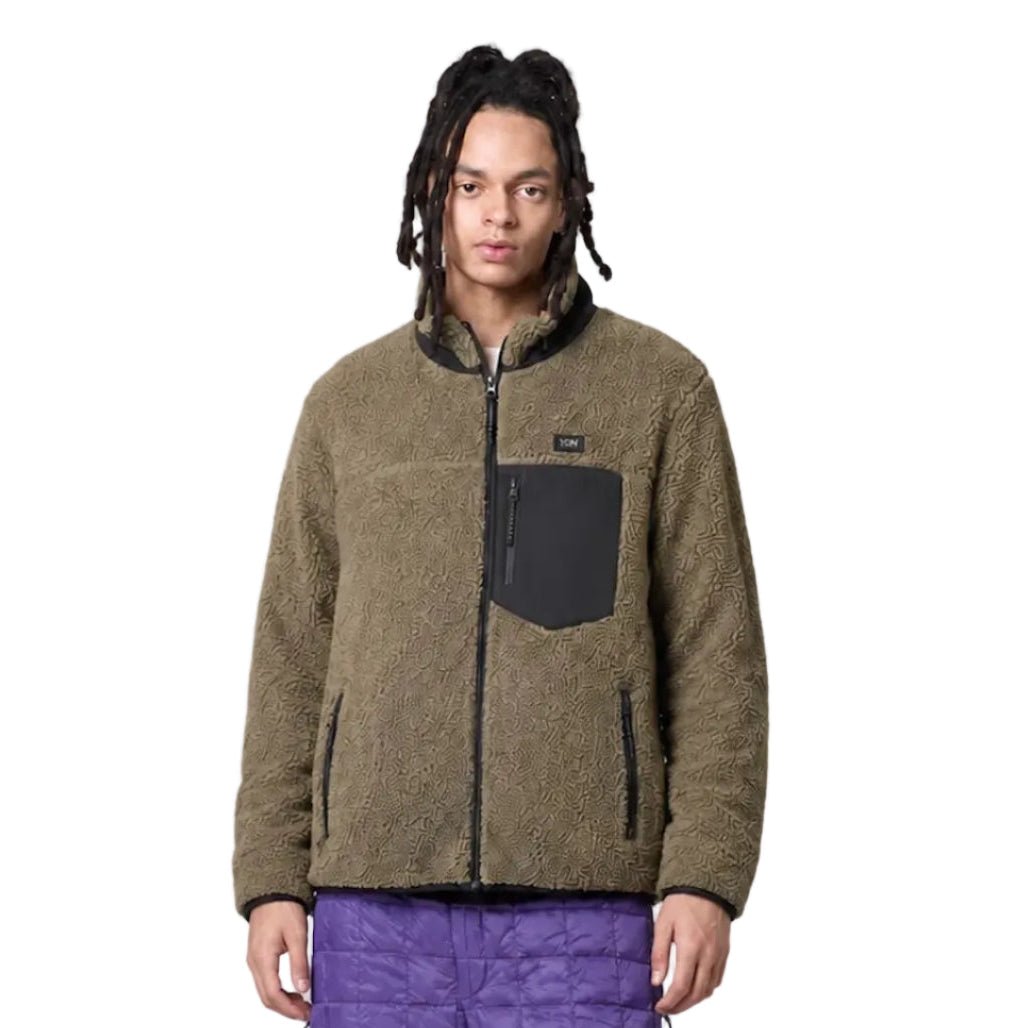 Taion Hi Neck Boa Fleece Mountain Reversible Jacket Black x Beige - Merchant Menswear