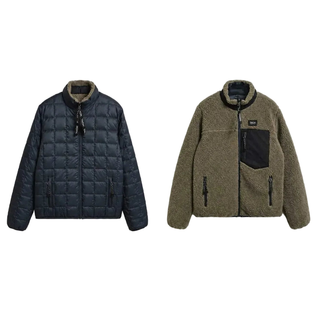 Taion Hi Neck Boa Fleece Mountain Reversible Jacket Dark Navy x Beige - Merchant Menswear