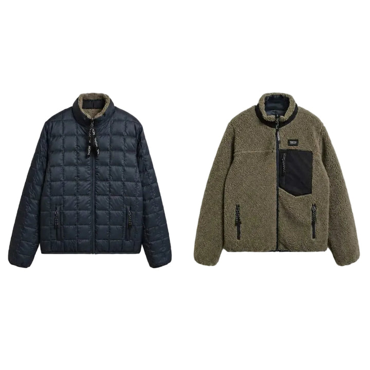 Taion Hi Neck Boa Fleece Mountain Reversible Jacket Dark Navy x Beige - Merchant Menswear
