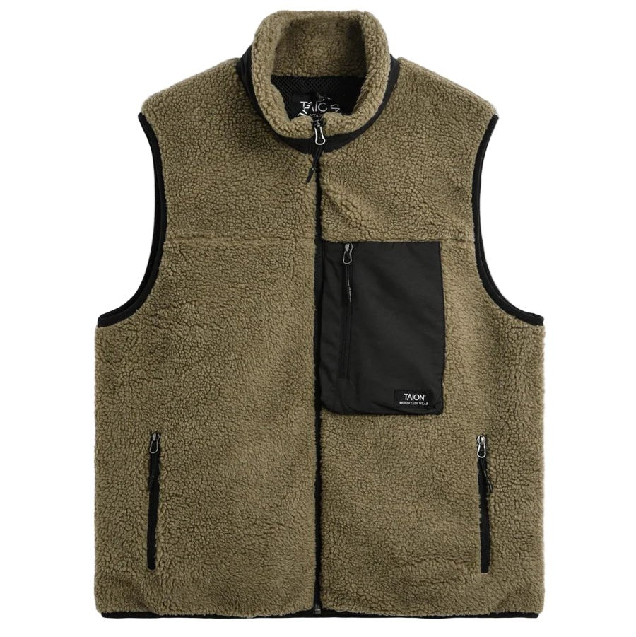 Taion Hi Neck Boa Fleece Vest Beige x Black - Merchant Menswear