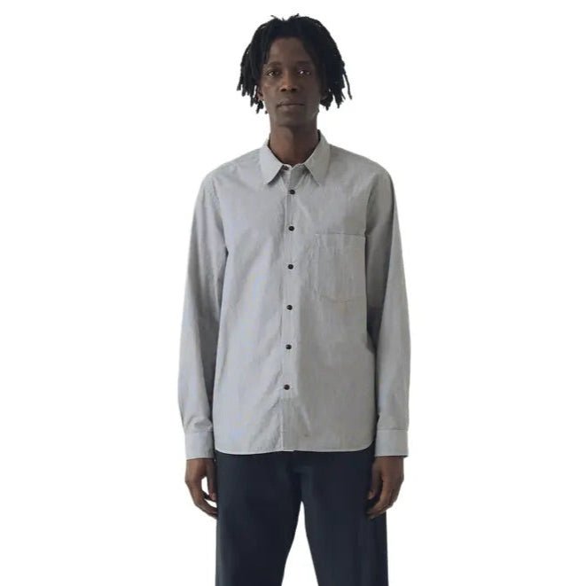 Toast Menswear Fine Stripe Cotton Shirt Ecru / Slate - Merchant Menswear