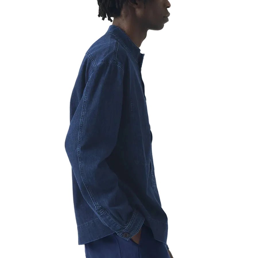 Toast Menswear Grandad Collar Half Placket Denim Shirt Indigo Blue - Merchant Menswear