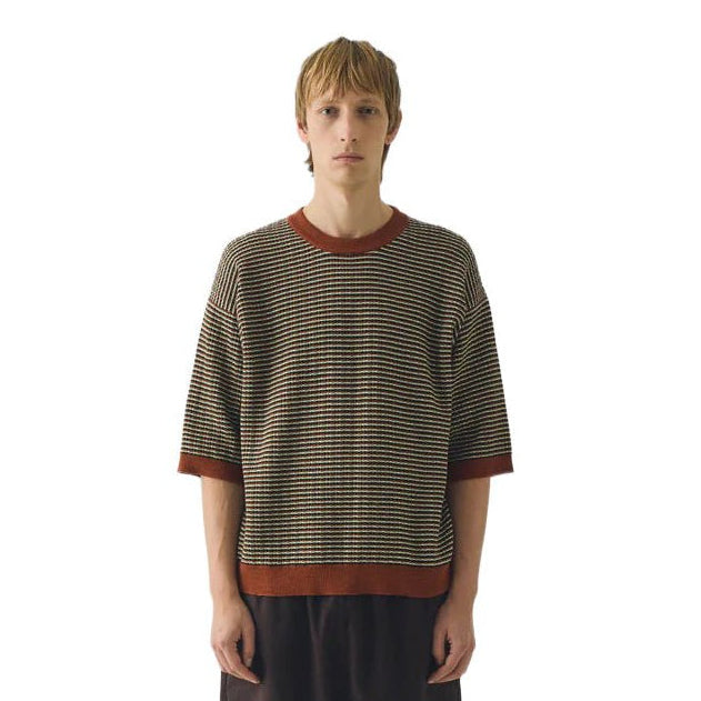 Toast Menswear Knitted Cotton Tee Green Multi - Merchant Menswear