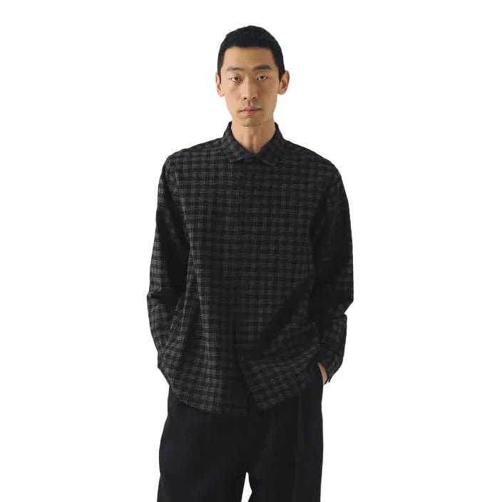 Toast Menswear Loop Button Cotton Wool Check Shirt Dark Charcoal/Black - Merchant Menswear