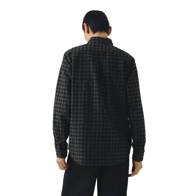 Toast Menswear Loop Button Cotton Wool Check Shirt Dark Charcoal/Black - Merchant Menswear
