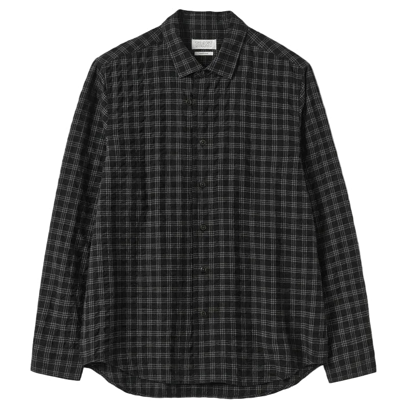 Toast Menswear Loop Button Cotton Wool Check Shirt Dark Charcoal/Black - Merchant Menswear