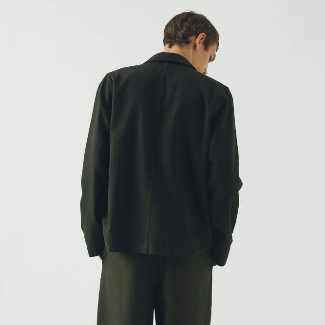 Toast Menswear Unstructured Micro Houndstooth Jacket Grey Olive Overdyed - Merchant Menswear
