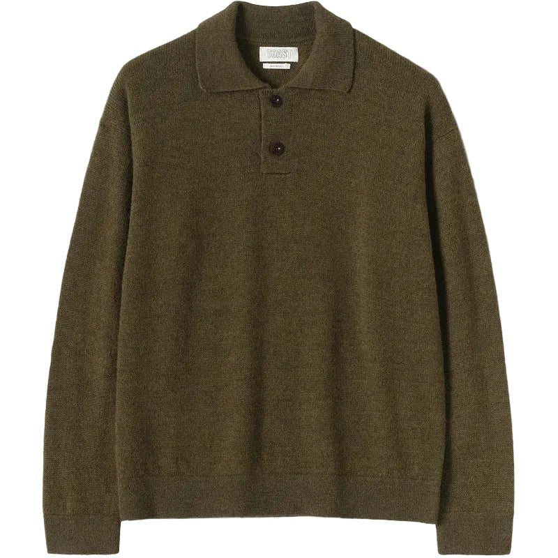 Toast Menswear Wool Alpaca Polo Sweater Bronze Green - Merchant Menswear