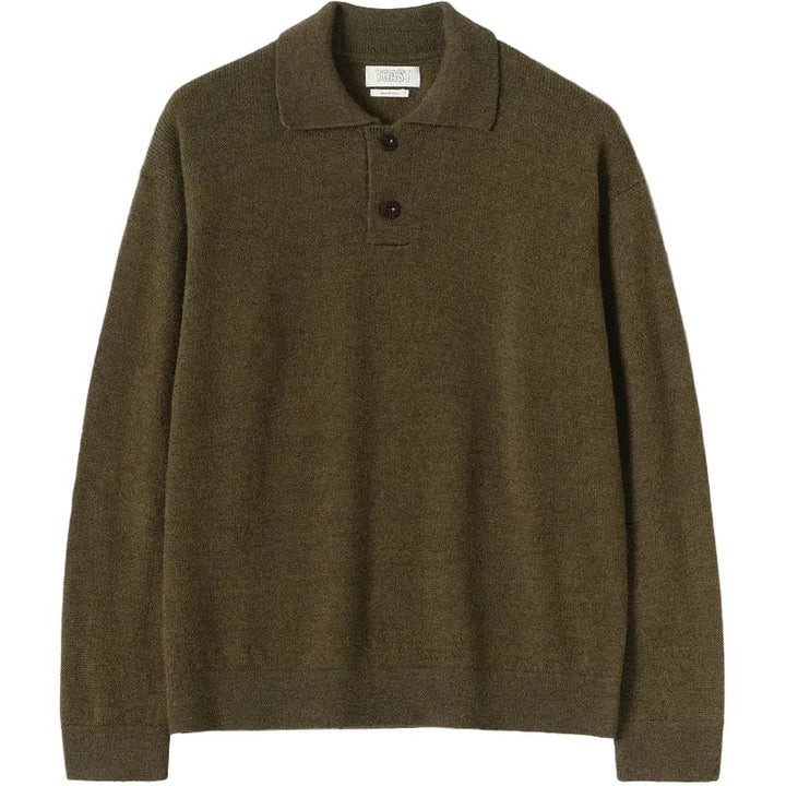 Toast Menswear Wool Alpaca Polo Sweater Bronze Green - Merchant Menswear