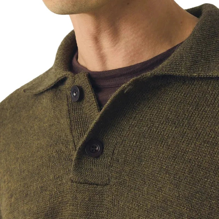 Toast Menswear Wool Alpaca Polo Sweater Bronze Green - Merchant Menswear