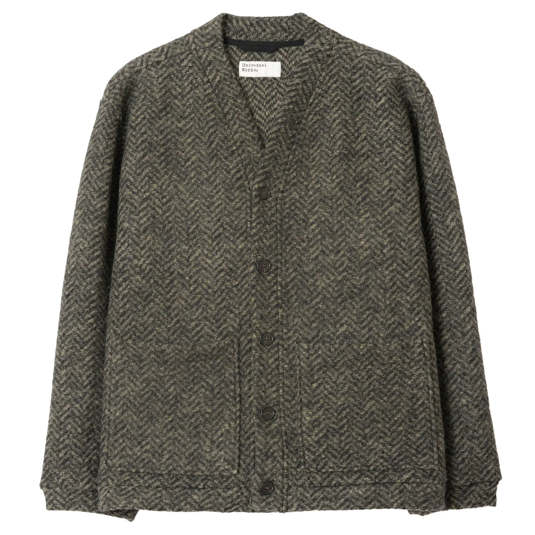 Universal Works Advance Cardigan Raven Fleece Olive - Merchant Menswear