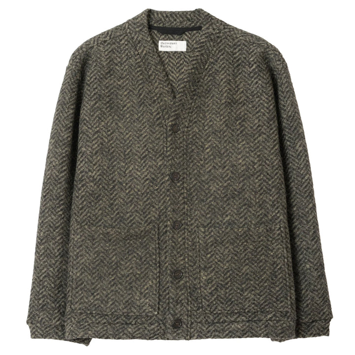 Universal Works Advance Cardigan Raven Fleece Olive - Merchant Menswear
