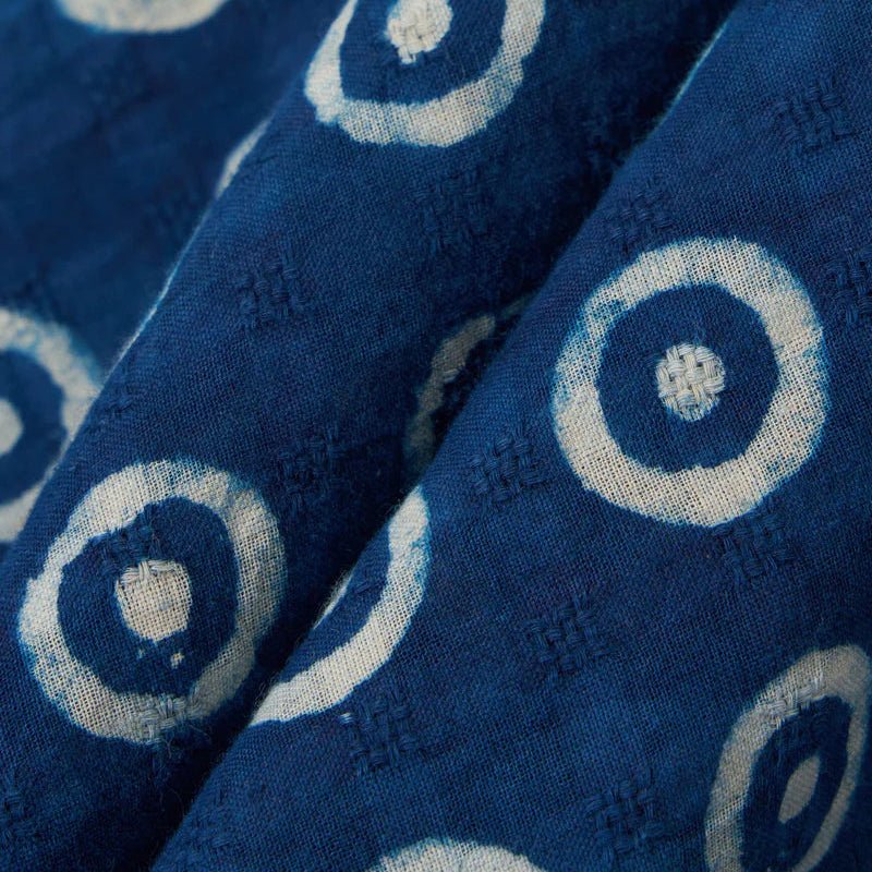 Universal Works Block Print Circles Camper Shirt Indigo - Merchant Menswear