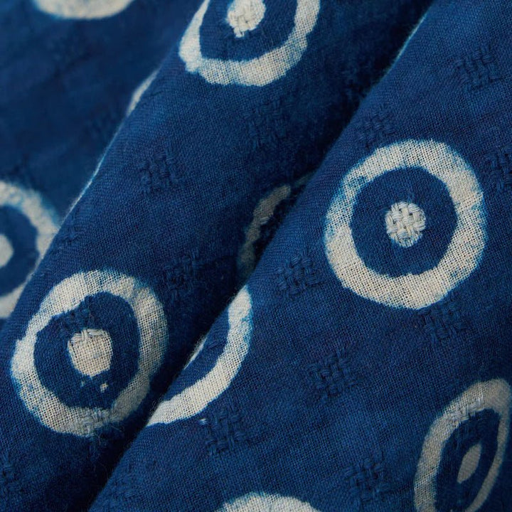 Universal Works Block Print Circles Camper Shirt Indigo - Merchant Menswear