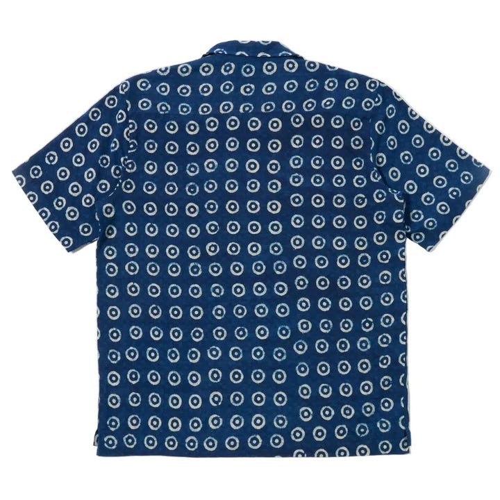 Universal Works Block Print Circles Camper Shirt Indigo - Merchant Menswear