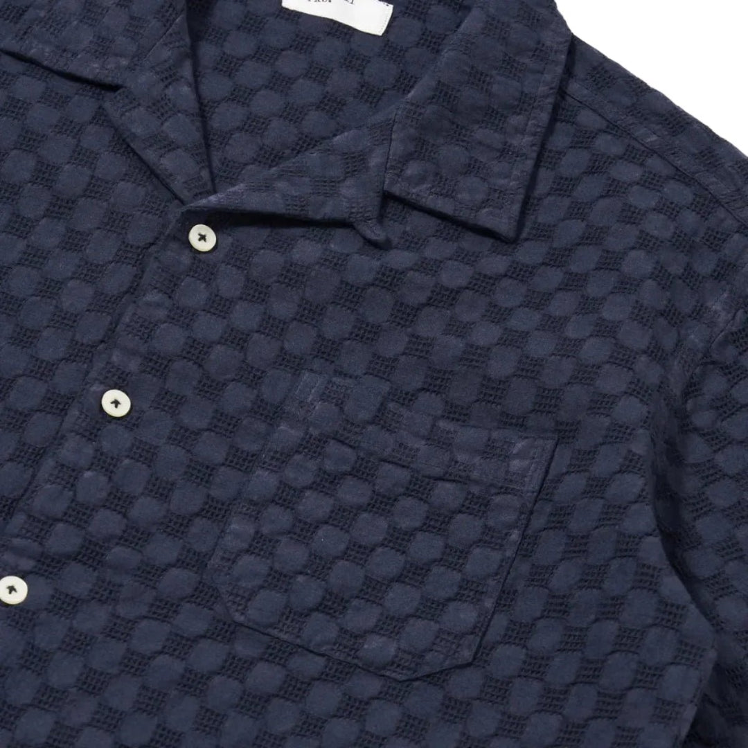 Universal Works Dot Waffle Road Shirt Navy - Merchant Menswear