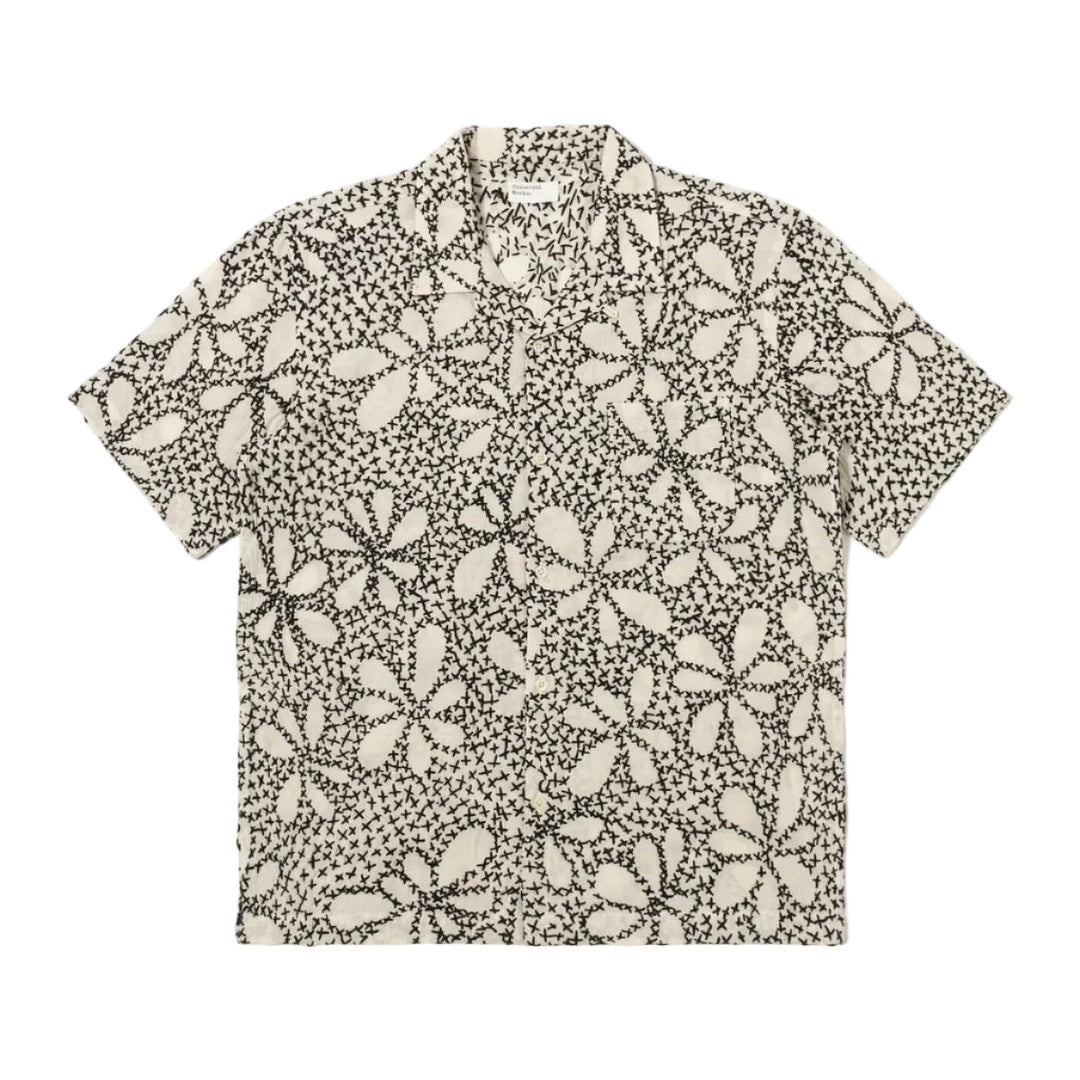 Universal Works Kantha Flower Road Shirt Ecru/Black - Merchant Menswear