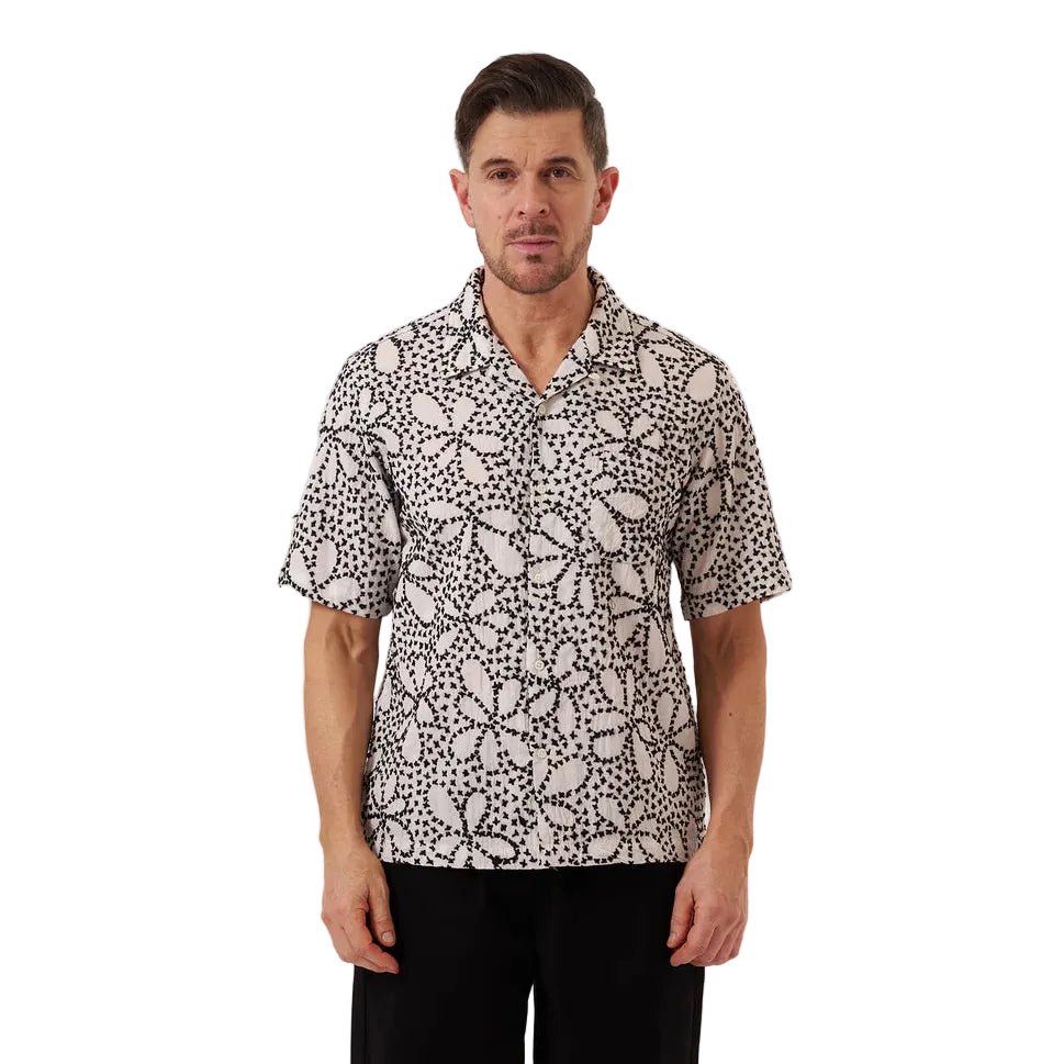 Universal Works Kantha Flower Road Shirt Ecru/Black - Merchant Menswear