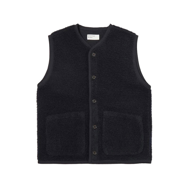 Universal Works Lancaster Gilet Wool Fleece Navy - Merchant Menswear