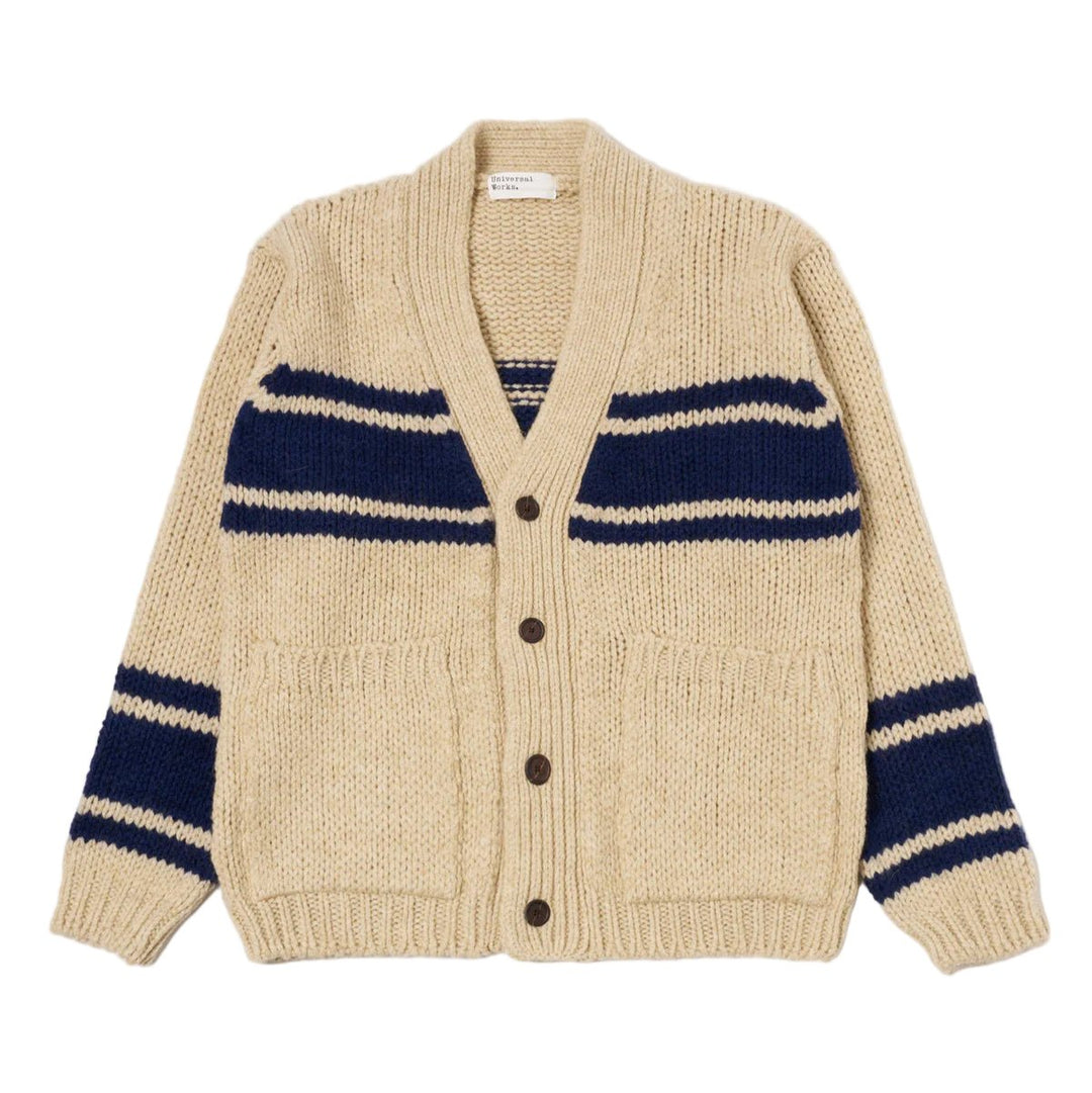 Universal Works Langdale Chunky Stripe Wool Cardigan Sand - Merchant Menswear