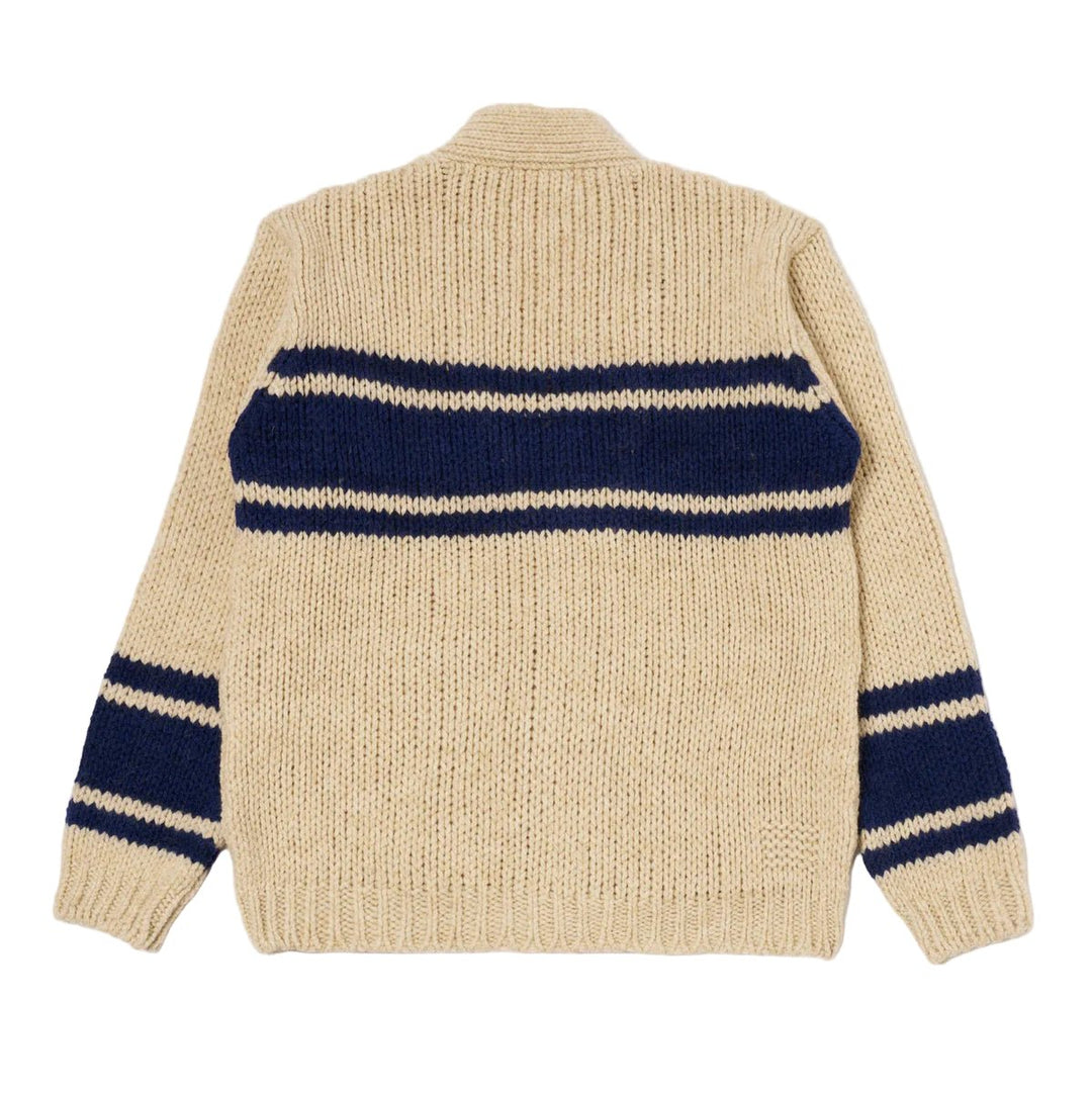 Universal Works Langdale Chunky Stripe Wool Cardigan Sand - Merchant Menswear