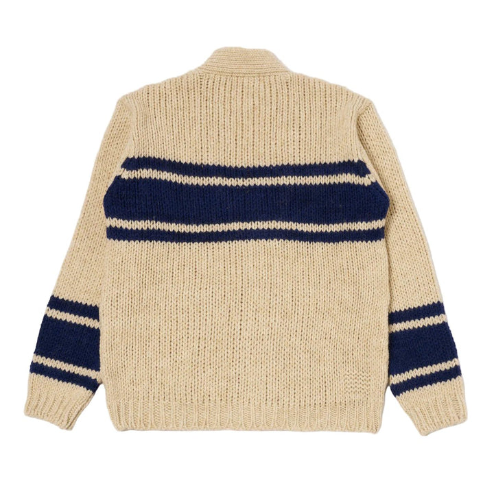 Universal Works Langdale Chunky Stripe Wool Cardigan Sand - Merchant Menswear