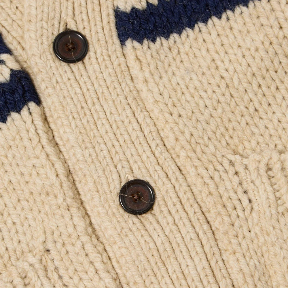 Universal Works Langdale Chunky Stripe Wool Cardigan Sand - Merchant Menswear