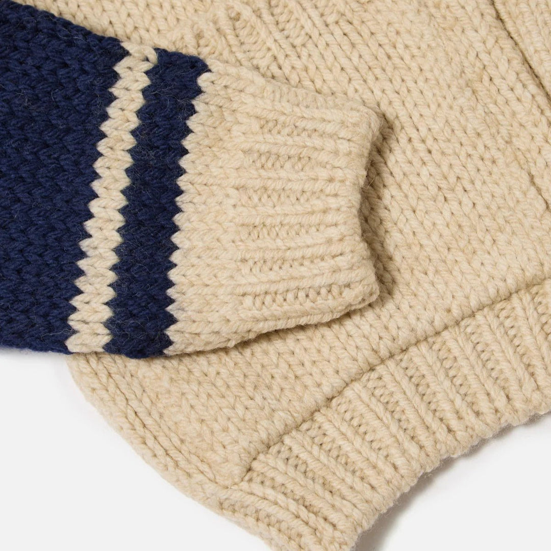 Universal Works Langdale Chunky Stripe Wool Cardigan Sand - Merchant Menswear
