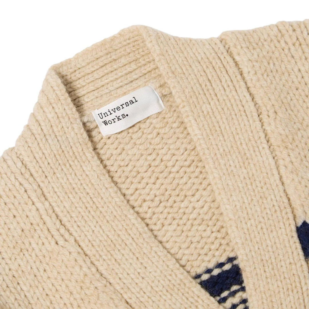 Universal Works Langdale Chunky Stripe Wool Cardigan Sand - Merchant Menswear