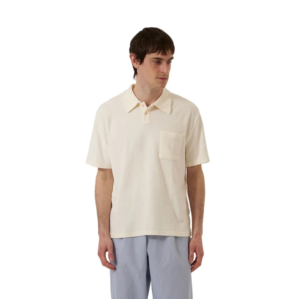 Universal Works Newlyn Jersey Sweat Fleece Polo Ecru - Merchant Menswear