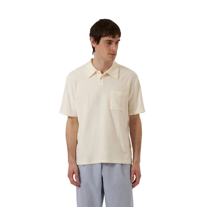Universal Works Newlyn Jersey Sweat Fleece Polo Ecru - Merchant Menswear