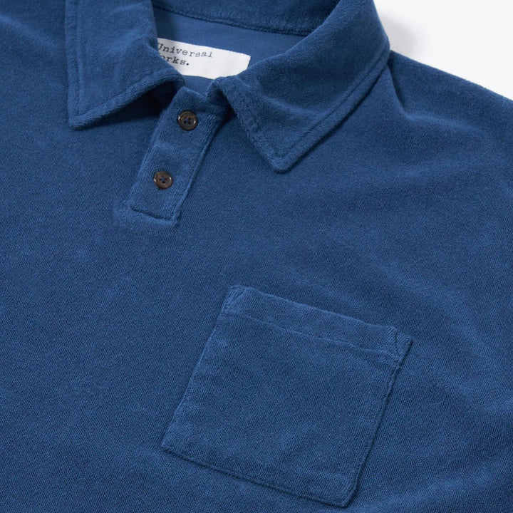Universal Works Newlyn Jersey Sweat Fleece Polo Navy - Merchant Menswear