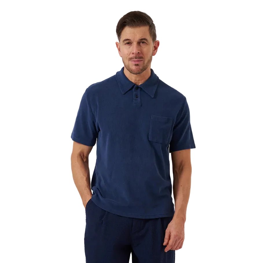 Universal Works Newlyn Jersey Sweat Fleece Polo Navy - Merchant Menswear