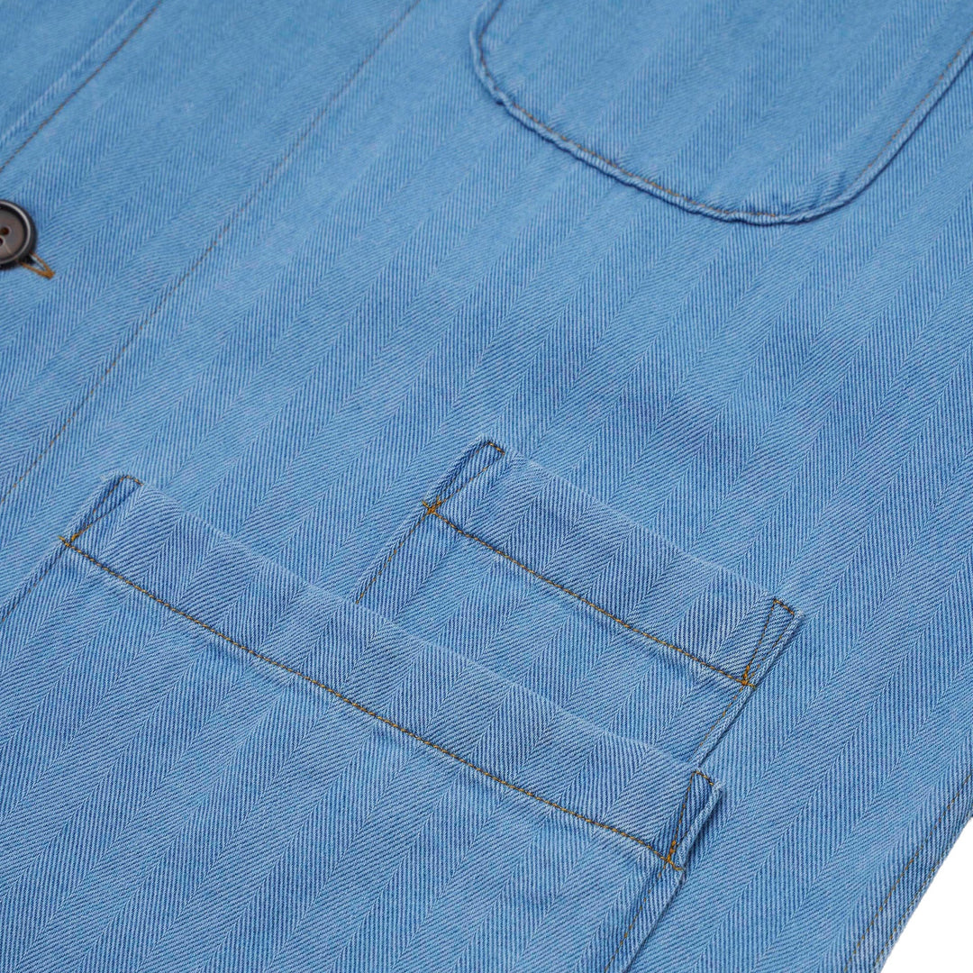 Universal Works Recycled Herringbone Bakers Overshirt Washed Indigo - Merchant Menswear