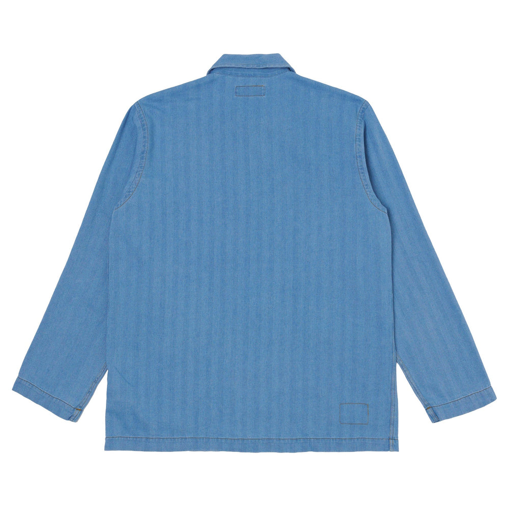 Universal Works Recycled Herringbone Bakers Overshirt Washed Indigo - Merchant Menswear
