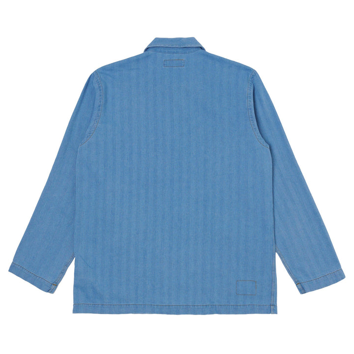 Universal Works Recycled Herringbone Bakers Overshirt Washed Indigo - Merchant Menswear