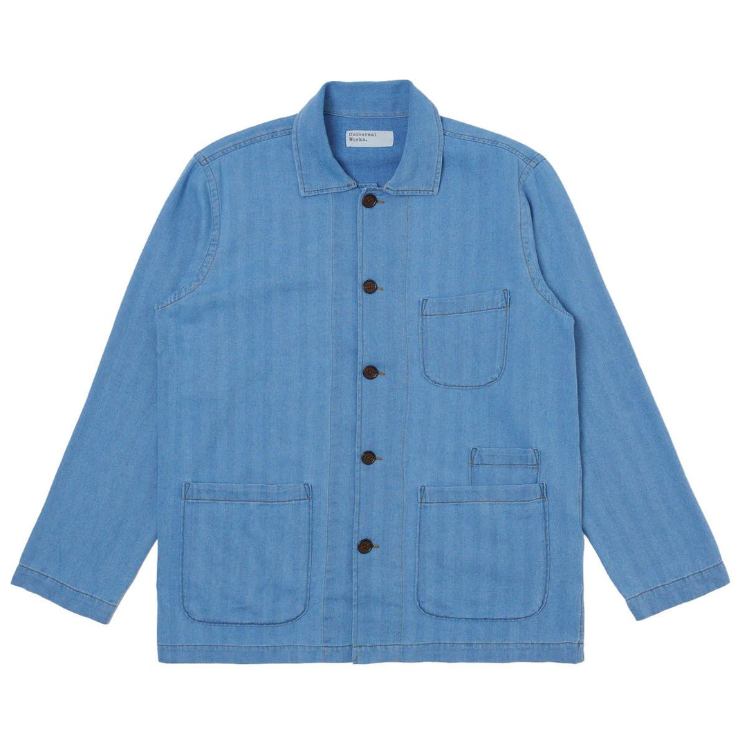 Universal Works Recycled Herringbone Bakers Overshirt Washed Indigo - Merchant Menswear