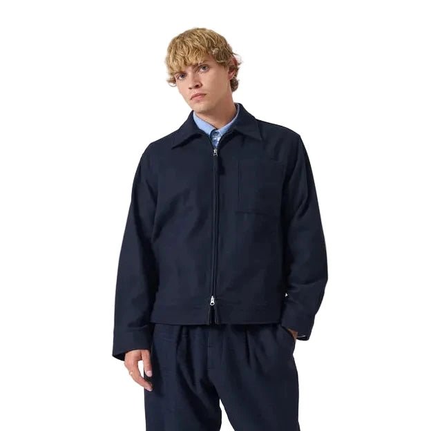 Universal Works Rose Bowl Jacket Dublin Wool Mix Dark Navy - Merchant Menswear